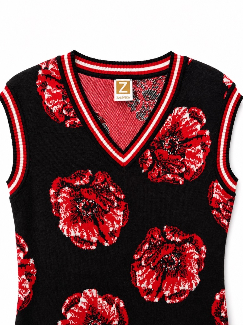 Designer Zalevskiy Black Red Poppy Knit Sweater Dress Size S Rare Statement Piec - Picture 10 of 13